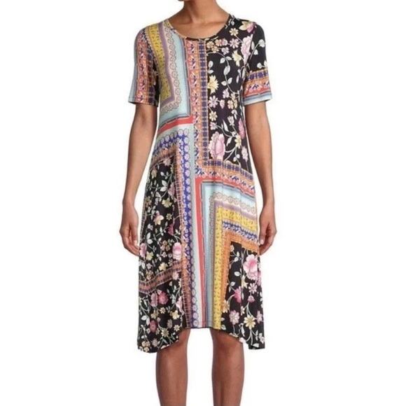 Johnny Was Lookout Floral Swing Midi Dress L Multicolor Floral Soft Stretch Boho